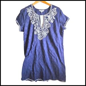 Sulu Collection Embroidered Tunic Top Floral Details Short Sleeve XXL NWT
